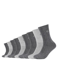 Nove paia di calzini a coste in diverse tonalità di grigio, con un logo discreto e un design standard a lunghezza crew. Texture morbida.