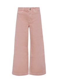 Lichtroze wijde jeans van katoen, met een knoopsluiting aan de voorkant, riemlussen en een schone zoom. Heeft een gladde textuur en geen opvallende patronen.