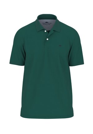 Polo shirt vert foncé en coton premium avec un col, une patte de boutonnage à trois boutons et un petit logo sur la poitrine.