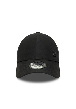 Schwarze verstellbare Baseballkappe aus Stoff, mit gebogenem Schirm, gesticktem Logo an der Seite und strukturierter Oberfläche.