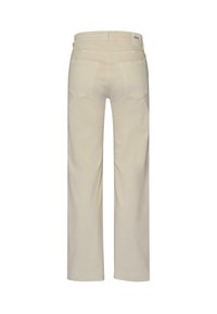 Beige wijde broek van katoen, met een klassiek vijf-pocket ontwerp, minimale stiksels en een logo-label aan de achterkant.