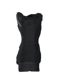 Stivali neri impermeabili con superficie testurizzata, dettagli in rete e colletto in pelliccia sintetica. Suola in gomma resistente per una buona aderenza.