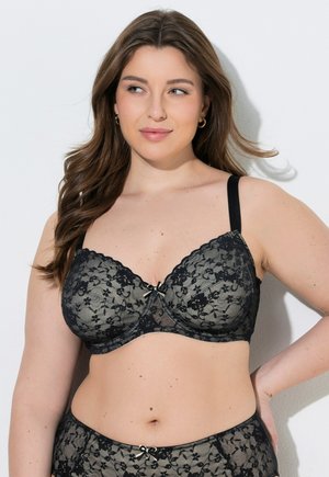 Ulla Popken UNDERWIRED BRA, FLORAL LACE, CUP B–F - Bügel BH - black