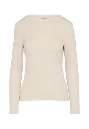Lange mouwen top in licht beige, gemaakt van zacht ribfluweel. Heeft een bootnek en een aansluitend ontwerp, zonder zichtbare patronen of accenten.