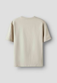 Beige katoenen t-shirt met korte mouwen, ronde halslijn en een gladde textuur. Geen zichtbare patronen of ontwerpen op de achterkant.