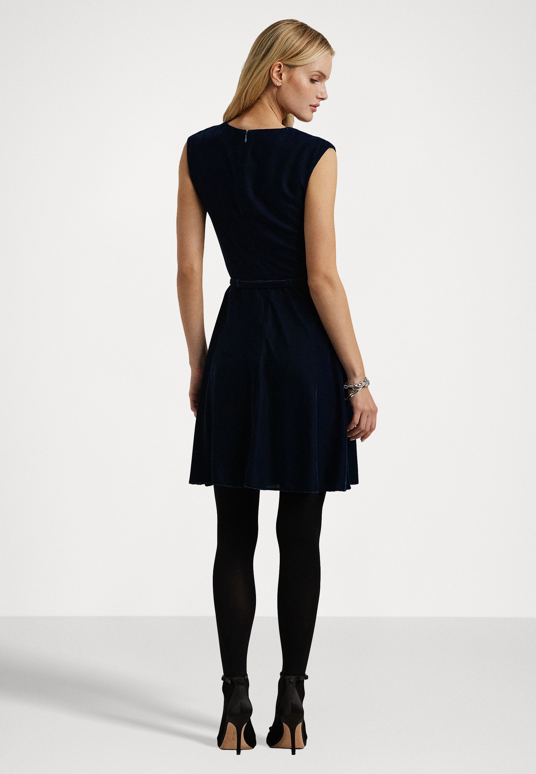 Lauren Ralph Lauren BELTED VELVET CAP SLEEVE DRESS