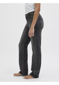 Mörkgrå jeans i denim, med rak skärning, fram- och bakfickor samt synliga sömmar.