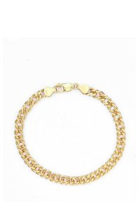 Zelta tonis ķēdes aproce ar savienotām izlīdzinātām saites un drošu lobstera aizdari. Gluda tekstūra un vienmērīgs spīdums visā aprocē.