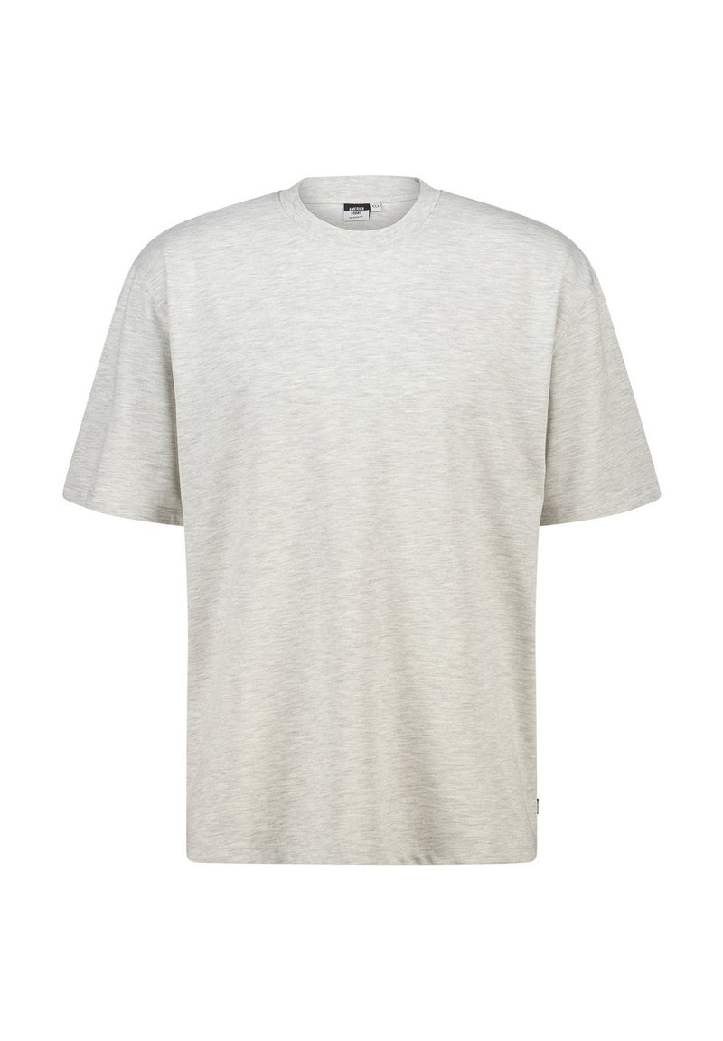 Light gray cotton t-shirt with short sleeves, round neckline, and a relaxed fit. Subtle texture with a smooth surface and no visible patterns.