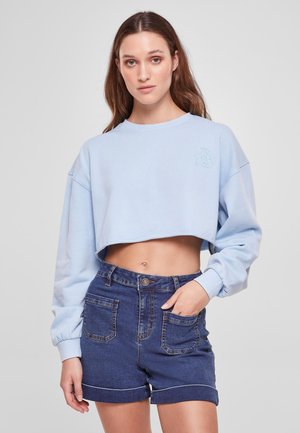 Urban Classics CROPPED FLOWER EMBROIDERY TERRY CREW - Sweatshirt - balticblue