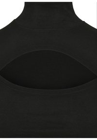 Svart polotröja med öppning på ryggen, i en mjuk och stretchig kvalitet samt en åtsittande design, perfekt för lager-på-lager eller avslappnad stil.