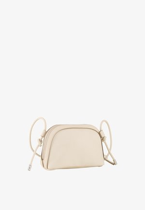 Koonusjaoline õlakott, mis on valmistatud kreemivärvi nahast, millel on lukuga sulgemine, ümar kuju ja reguleeritav sang, et tagada mitmekesisus.