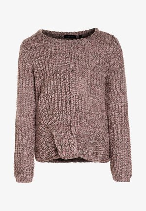 Pull en maille épaisse mauve avec manches longues, col rond et détail torsadé à l'ourlet avant.