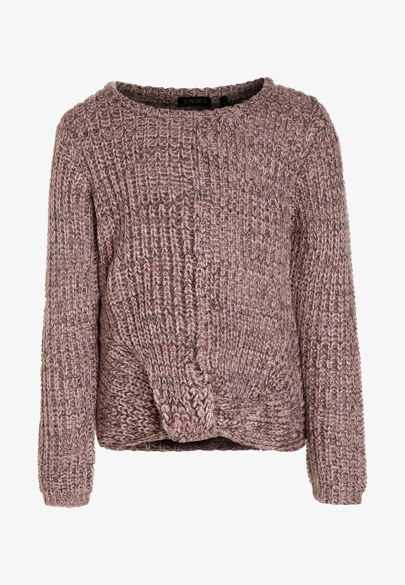 Pull en maille épaisse mauve avec manches longues, col rond et détail torsadé à l'ourlet avant.