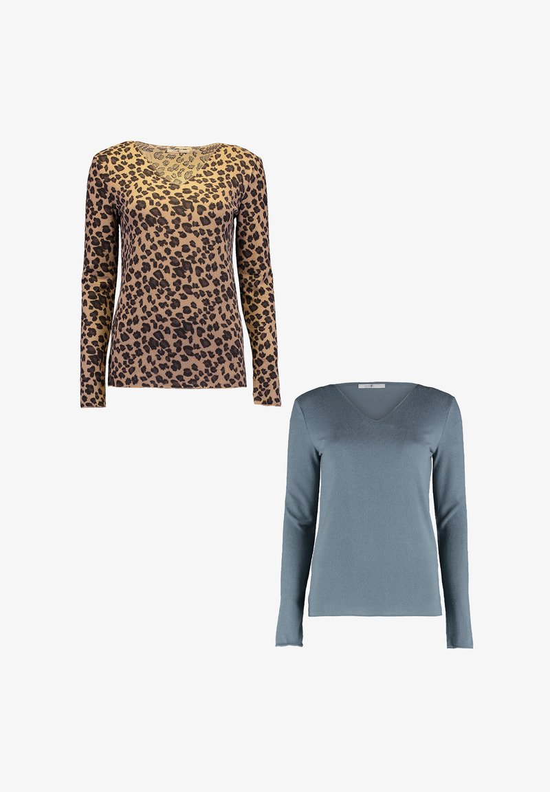 Hailys LANGARMSHIRT 2ER-SET V-AUSSCHNITT NORMALE PASSFORM - Long sleeved top - blau-braun
