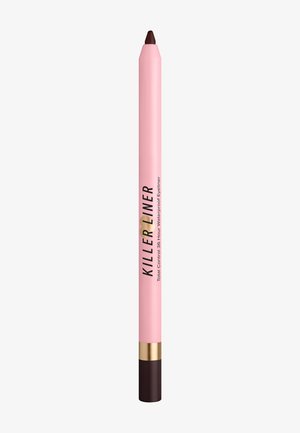 Schlanker rosa Eyeliner-Stift mit schwarzer Spitze und goldfarbenem Akzent, beschriftet mit "Killer Liner Total Control 36 Stunden wasserfester Eyeliner."
