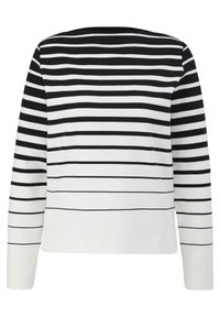 Långärmad topp i svart och vitt med horisontella ränder, med rund halsringning och en avslappnad passform med en subtil textur.