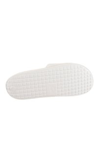 Suola di scarpa in gomma bianca con un design a griglia testurizzata e a motivi. Presenta una piccola impronta del logo vicino al tallone per un tocco di dettaglio.