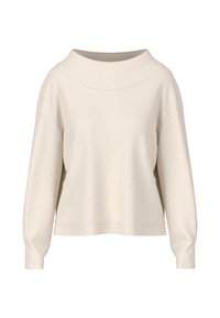 Cremfarbener Pullover mit weitem Bootsausschnitt, langen Ärmeln und strukturierter Oberfläche. Verfügt über eine lässige Passform und einen geraden Saum.