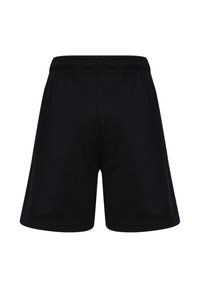 Schwarze Baumwollshorts mit elastischem Bund, mit einfacher, glatter Textur und ohne sichtbare Taschen oder zusätzliche Details.