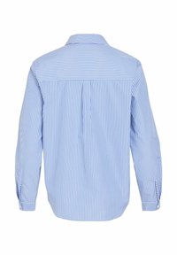 Sinivalkoraidallinen pitkähihainen paita, jossa on teräväkaulus, takakappaleen sauma ja napilliset kalvosimet. Valmistettu sileästä kankaasta ja siinä on rento istuvuus.