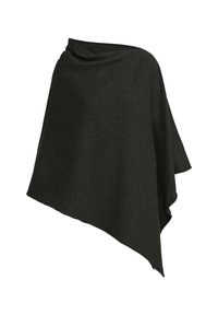 Poncho gris foncé en mélange de laine douce, avec un ourlet asymétrique et un décolleté drapé pour une silhouette ample et fluide.