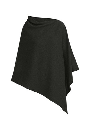 Dunkelgrauer Poncho aus weichem Wollmix, mit asymmetrischem Saum und drapiertem Ausschnitt für eine lockere, fließende Silhouette.