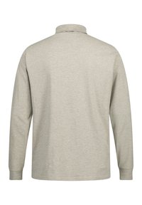 Långärmad polo skjorta i ljusgrå, med klassisk krage och mjukt, texturerat tyg. Enkel design utan ytterligare detaljer.
