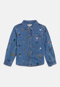 Πουκάμισο από τζην ύφασμα με μακριά μανίκια, κουμπιά στο μπροστινό μέρος και ποικίλα πολύχρωμα κεντήματα με θέματα φυτών και εργαλείων. Μικρή τσέπη στο στήθος.