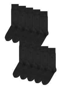Black cotton socks in a pack of 12, featuring a ribbed cuff and subtle logo. Smooth texture with a classic overall design.