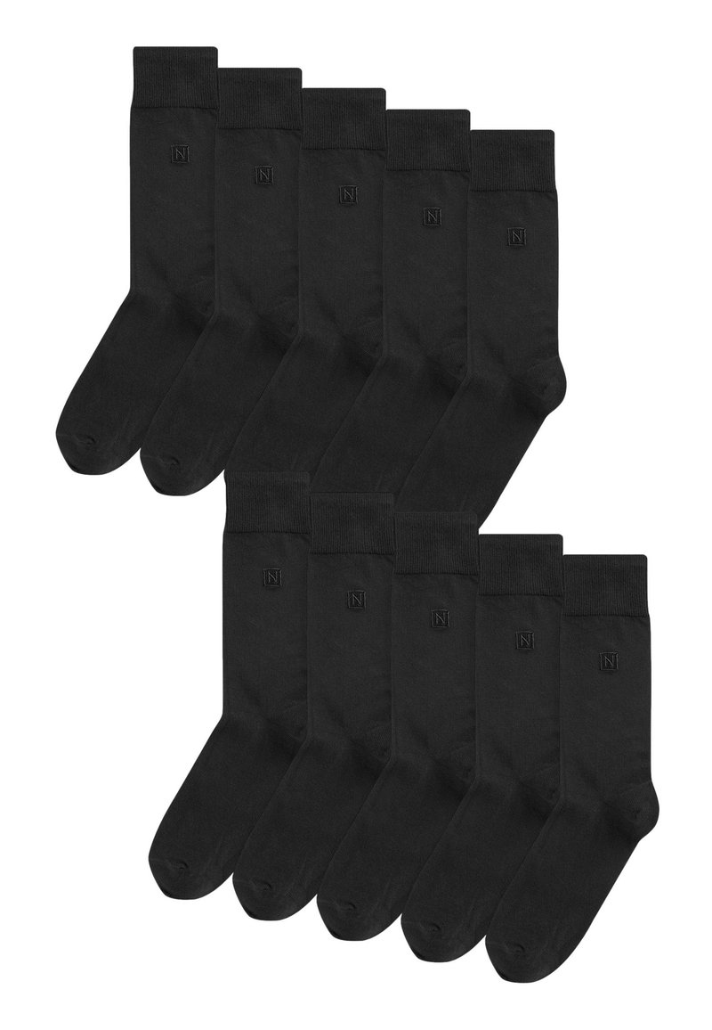 Black cotton socks in a pack of 12, featuring a ribbed cuff and subtle logo. Smooth texture with a classic overall design.