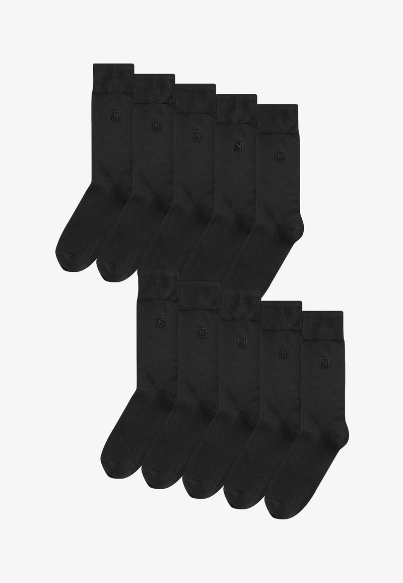 Black cotton socks in a pack of 12, featuring a ribbed cuff and subtle logo. Smooth texture with a classic overall design.