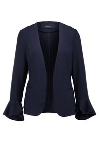 Námořnický blazer s rozšířeným designem rukávů, bez zapínání, dvěma bočními kapsami a hladkou tkaninou. Vhodný pro formální nošení.