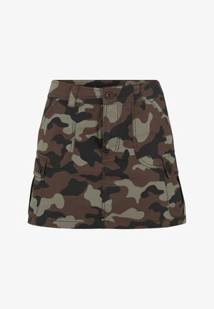 Karl Kani, SIGNATURE CAMO CARGO SKIRT - A-vonalú szoknya - olive light olive dark brown