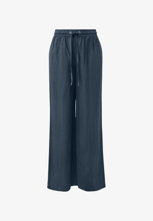 Dunkelblaue Hosen mit weitem Bein, elastischem Bund und Kordelzug, lässige, lockere Passform.