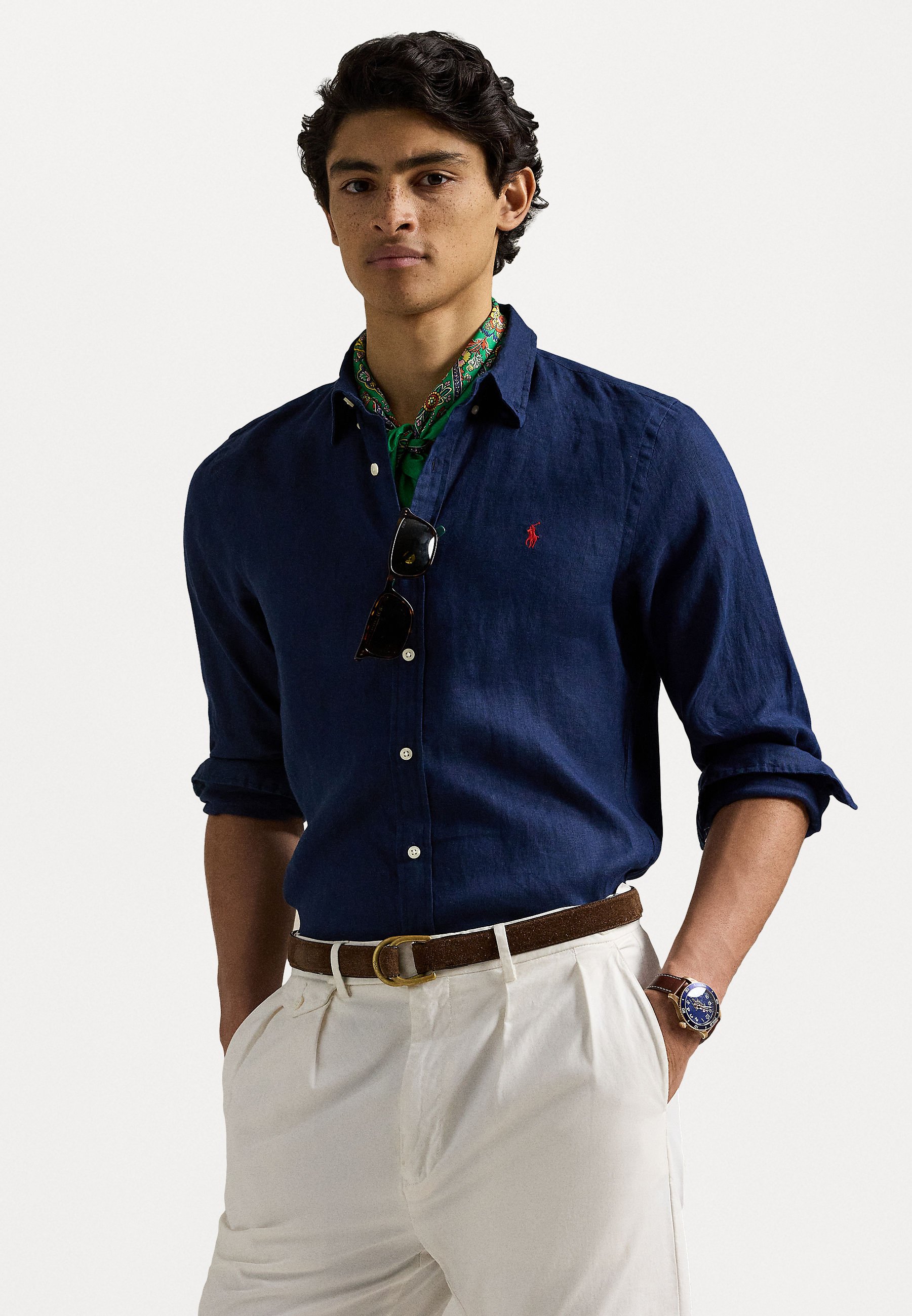 Polo Ralph Lauren SLIM FIT LINEN SHIRT - Camisa - newport navy