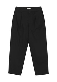 Pantalons noirs taille haute ajustés avec plis, poches latérales et une étiquette à la taille portant "CALLIOPE" en taille petite.