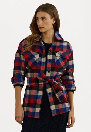 CHECK BELTED TWILL SHIRT JACKET - Button-down blouse - red/black/blue/cream