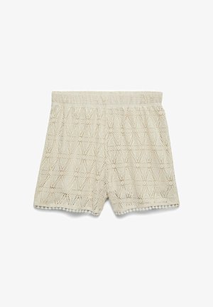 Pantaloncini in pizzo all'uncinetto color crema con vita elastica e dettaglio orlo smerlato.