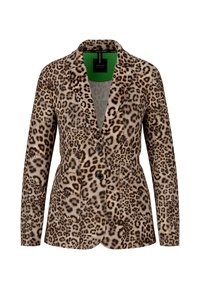 Blazer femme simple boutonnage avec deux boutons et motif léopard dans des tons marron et noir.