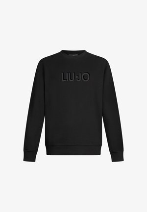 Felpa nera con colletto tondo e maniche lunghe. Logo "LIU·JO" in una texture nera leggermente in rilievo sul davanti.