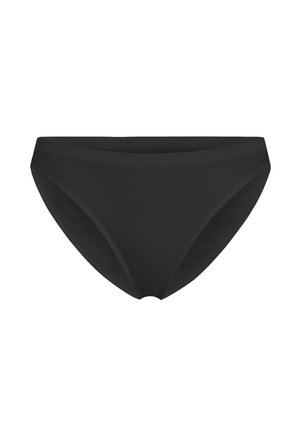 Slip in stile bikini nero senza cuciture con un girovita medio e un tessuto liscio e elastico.
