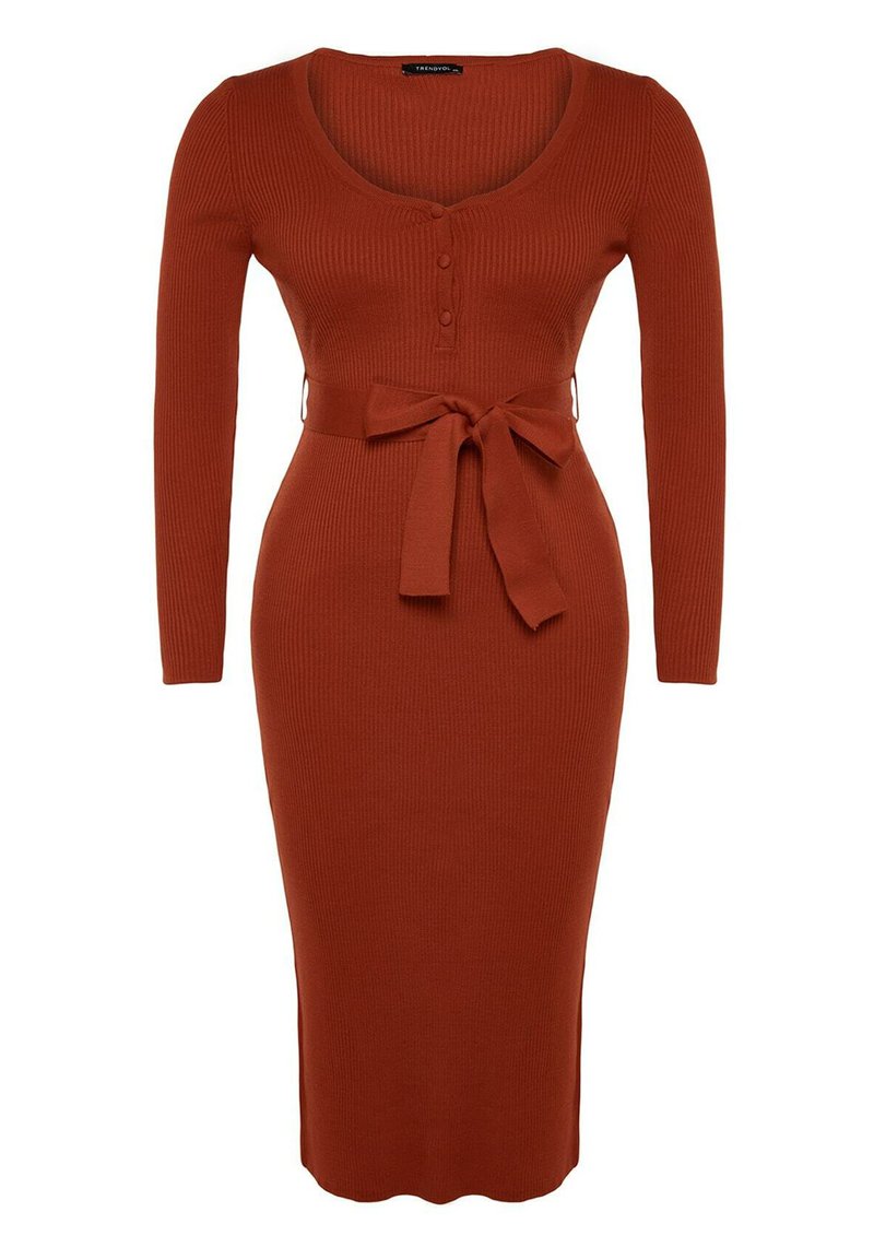 Trendyol Curve Gebreide jurk bruin