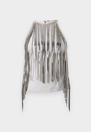 David Koma METALLIC CHAIN FRINGE EMBROIDERY  - Top - white/silver