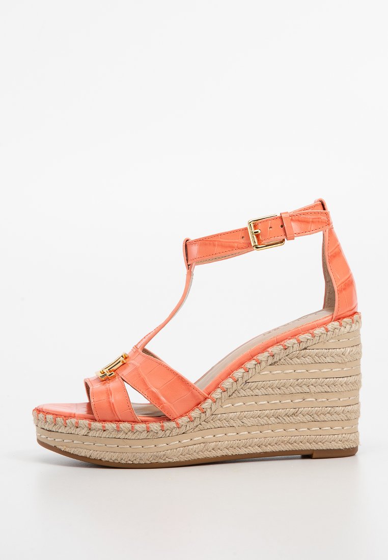 Lauren Ralph Lauren Sandalen met sleehak koraalrood