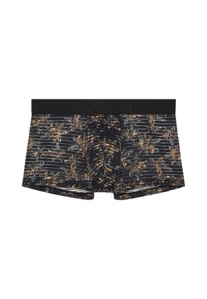 Boxer shorts neri con motivo, dotati di una cintura elastica con il nome del marchio. Il design presenta texture astratte multicolori.