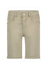Lichtbeige shorts van gladde stof, met een opgerolde zoom, een klassiek vijf-pocket ontwerp en een voor sluiting met een metalen accent.