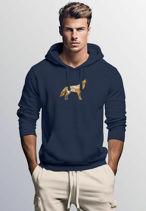 Neverless AUFDRUCK POLYGON WOLF GEOMETRIE MOTIV FASHION STREETSTYLE - Kapuzenpullover - navy