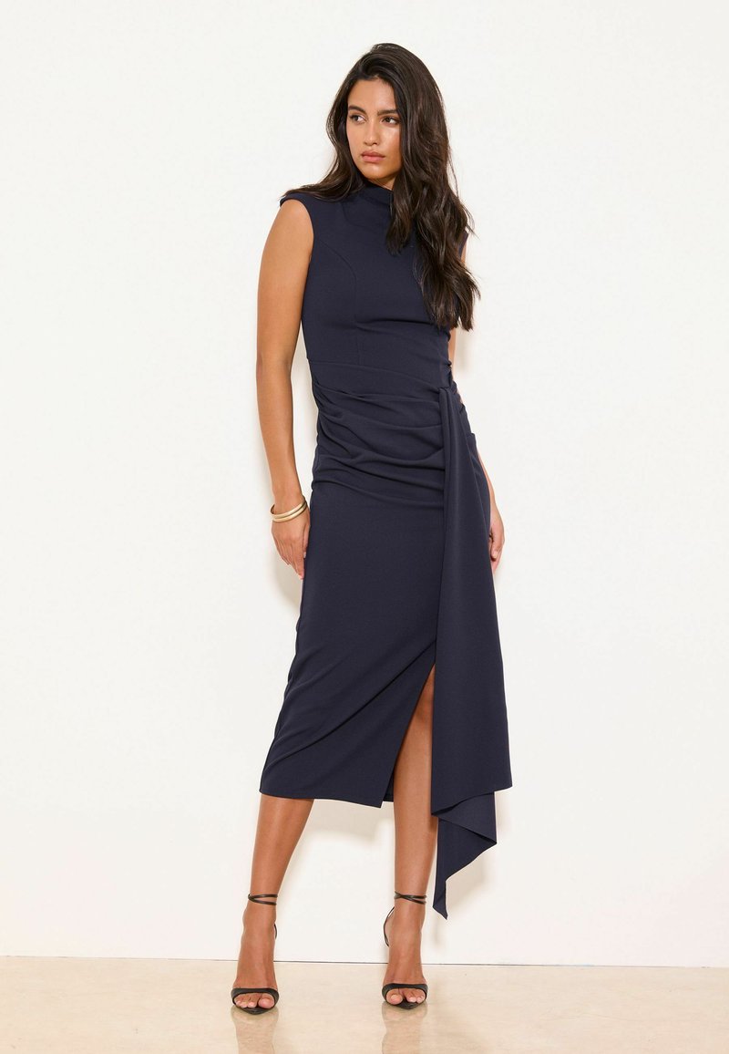 lipsy asymmetric neck bodycon dress REGULAR FIT - HIGH MIDI DRESS. - Day - navy blue/dark blue Occasionwear Color:Orange Red Twilight Saga: New Moon, Halter dress