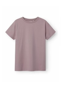 Tričká s krátkymi rukávmi, crewneck, vo svetlej mauvovej farbe, vyrobené z mäkkého bavlneného materiálu, s hladkou textúrou a klasickým uvoľneným strihom.